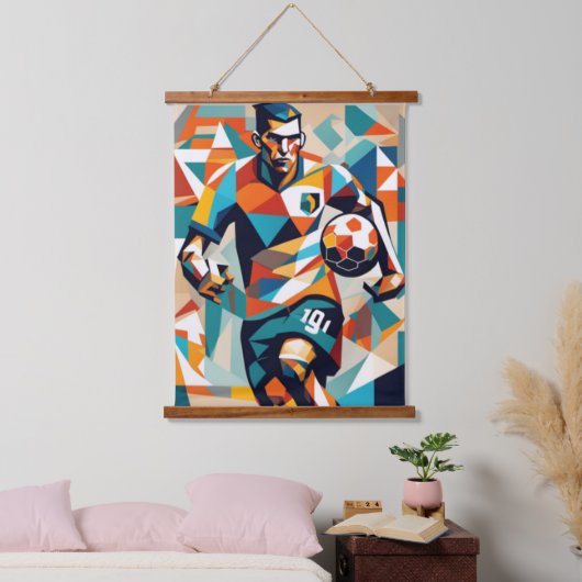 Soccer Player Cubist Wall Tapestry Wandteppich Mit Holzrahmen (Schlafzimmer)