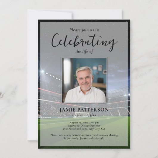Soccer Player Fan Life Celebration Photo Funeral Einladung (Vorderseite)