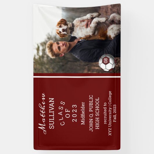 Soccer Player Foto Dk Red Graduation Banner (Vertikal)