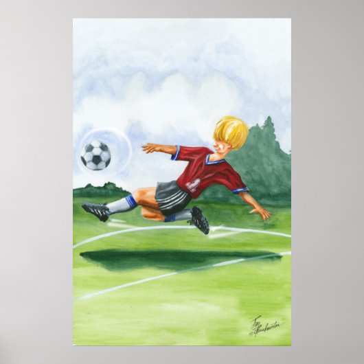 Soccer Player Kicking a Ball by Jay Throckmorton Poster (Vorne)