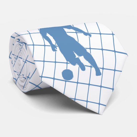 Soccer Player Kicking Ball Blue Karo Necktie 2 Krawatte (Gerollt)