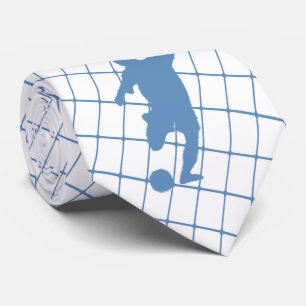 Soccer Player Kicking Ball Blue Karo Necktie Krawatte