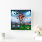 Soccer player with electronic sports scoreboard quadratische wanduhr (Zuhause)