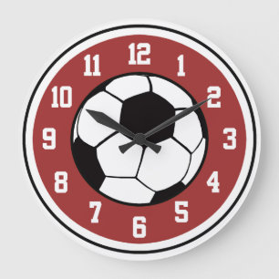 Soccer Red White and Black Große Wanduhr