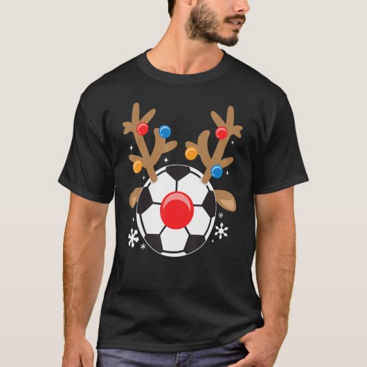 Soccer Reindeer Funny Niedlicher Junge Weihnachten T-Shirt (Vorderseite)