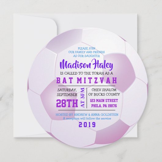 SOCCER ROUND GIRLS Bat Mitzvah Einladung (Vorderseite)