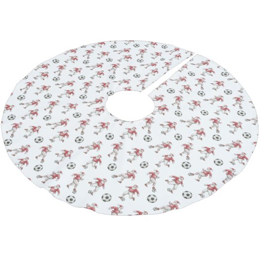 Soccer Santa Christmas Pattern Polyester Weihnachtsbaumdecke (Schrägansicht)