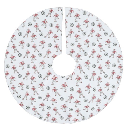 Soccer Santa Christmas Pattern Polyester Weihnachtsbaumdecke (Vorderseite)