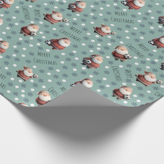 Soccer Santa on Light Viridian Green Geschenkpapier (Ecke)
