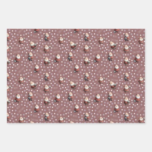 Soccer Santa on Rose Taupe Geschenkpapier Set (Vorderseite 2)