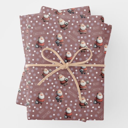 Soccer Santa on Rose Taupe Geschenkpapier Set (Beispiel)