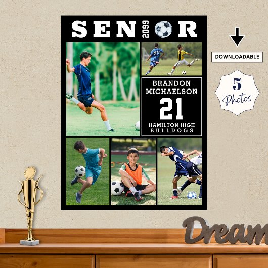 Soccer Senior Graduation 5 Photo Collage Poster