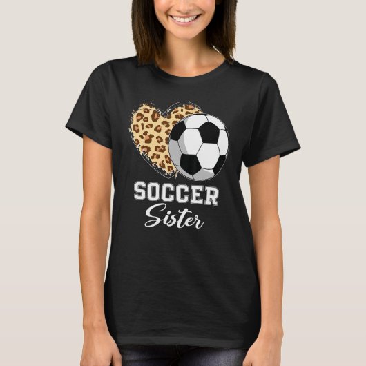 Soccer Sister Leopard Herzmütter Tag T-Shirt (Vorderseite)