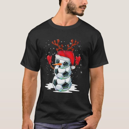 Soccer Snowman Christmas Pajamas Weihnachtsmannmüt T-Shirt (Vorderseite)