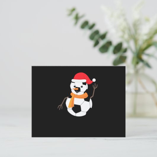Soccer Snowman Feiertagspostkarte (Stehend Vorderseite)