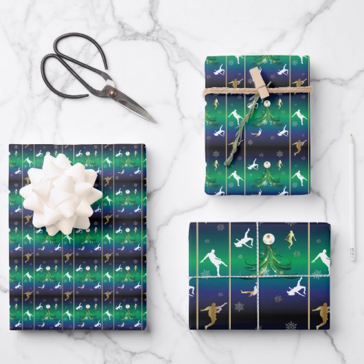 Soccer Spieler Weihnachten Snowflake Muster Geschenkpapier Set (Vorderseite)