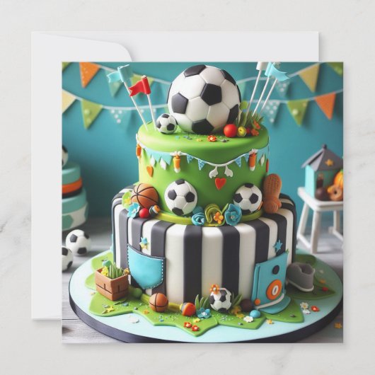 SOCCER SPORTS THEMED BIRTHDAY CAKE EINLADUNG (Vorderseite)
