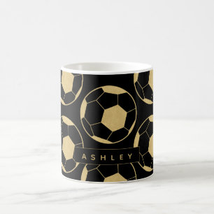 Soccer Star Personalisiert Name Black and Gold Kaffeetasse