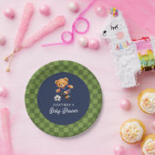Soccer Teddy Beary Checkboard Retro Baby Shower Pappteller (Party)