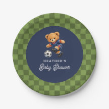 Soccer Teddy Beary Checkboard Retro Baby Shower