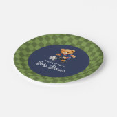 Soccer Teddy Beary Checkboard Retro Baby Shower Pappteller (Schrägansicht)