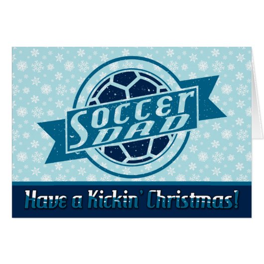 Soccer Vater Blue Design Weihnachtskarte (Vorderseite (Horizontal))
