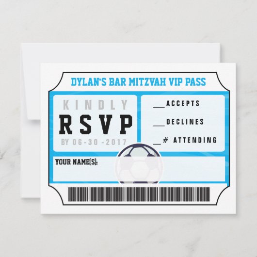 SOCCER VIP REPLY CARD Bar Bat Mitzvah Einladung (Vorderseite)