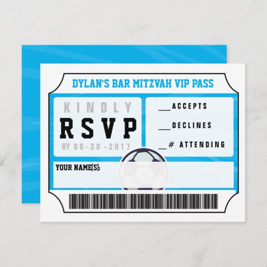 SOCCER VIP REPLY CARD Bar Bat Mitzvah Einladung (Vorne/Hinten)