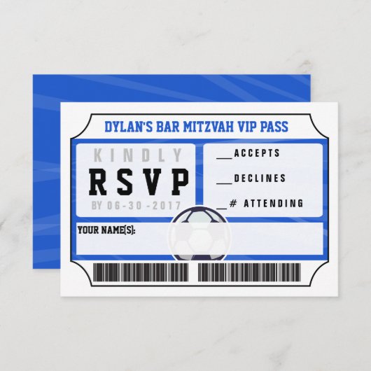 SOCCER VIP REPLY CARD Bar Bat Mitzvah Einladung (Vorne/Hinten)