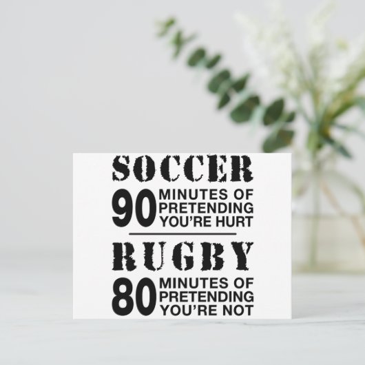 Soccer Vs Rubgy Postkarte (Stehend Vorderseite)