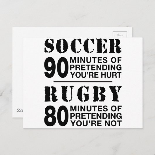 Soccer Vs Rubgy Postkarte (Vorne/Hinten)