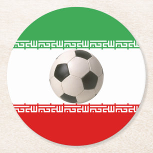 Soccerball mit iranischer Flagge Runder Pappuntersetzer