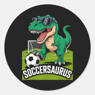 Soccersaurus Dinosaur T-Rex Fußball Torwart Spiele Runder Aufkleber
