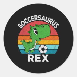 Soccersaurus Rex Fußball-Dinosaurier für Jungen Ki Runder Aufkleber
