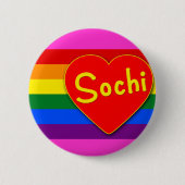 Sochi mit Herz-und Gay Pride-Flaggen-Regenbogen Button (Vorderseite)