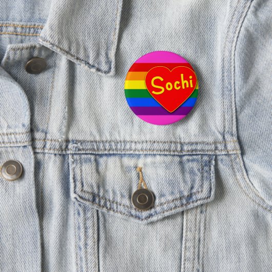 Sochi mit Herz-und Gay Pride-Flaggen-Regenbogen Button (Beispiel)