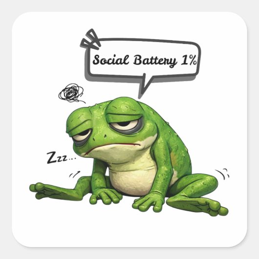 Social Battery 1% Tired Frog Sticker (Vorderseite)