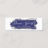 Social Influencer Navy Blue & Gold Paint Stroke Mini Visitenkarte (Vorderseite)
