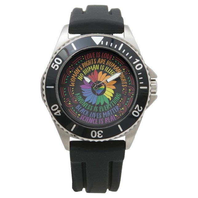 Social Justice Rainbow Colors Word Art Armbanduhr (Vorderseite)