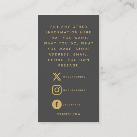 Social logos, grau und gold Order Insert Card. (Rückseite)