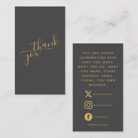 Social logos, grau und gold Order Insert Card. (Vorne/Hinten)