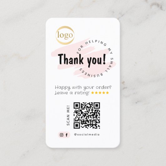Social Media Add QR Code & Logos Vielen Dank Visitenkarte (Vorderseite)