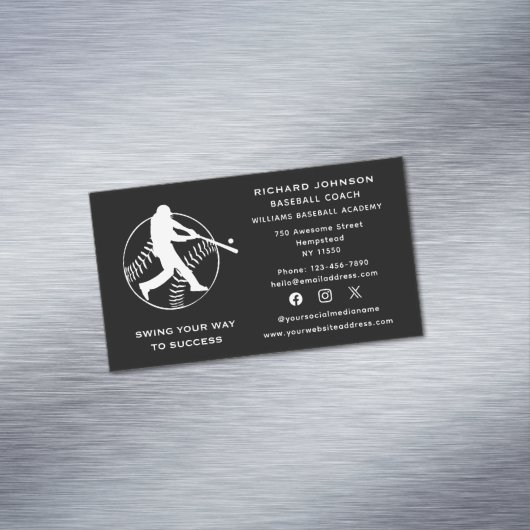 Social Media Baseball Coach Softball Instructor Magnetische Visitenkarte (Beispiel)