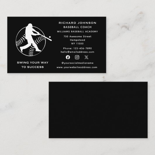 Social Media Baseball Coach Softball Instructor Visitenkarte (Vorne/Hinten)