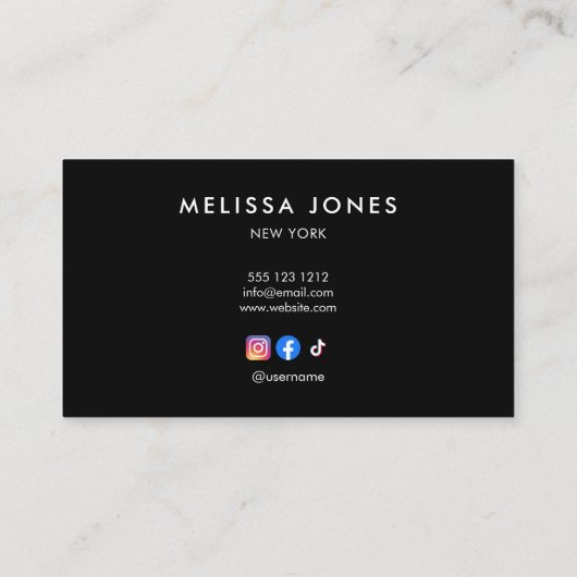 Social Media Black And White Minimalist Visitenkarte (Rückseite)