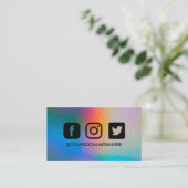 Social Media Black Holographic Elegante Modern Visitenkarte (Stehend Vorderseite)