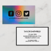 Social Media Black Holographic Elegante Modern Visitenkarte (Vorne/Hinten)
