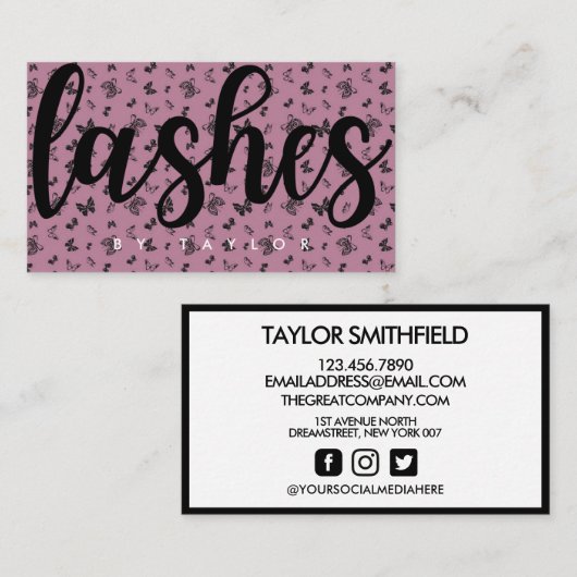Social Media Butterfly Lashes Nails Visitenkarte (Vorne/Hinten)