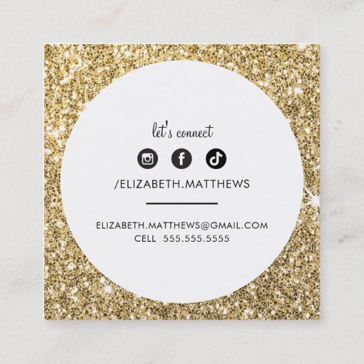 SOCIAL MEDIA Circle Ränder Black Chic Gold Glitzer Quadratische Visitenkarte (Rückseite)