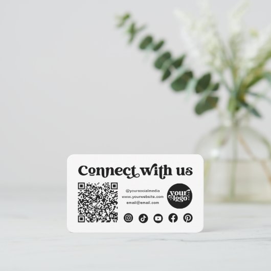 Social Media Connect with US QR Code White Visitenkarte (Stehend Vorderseite)